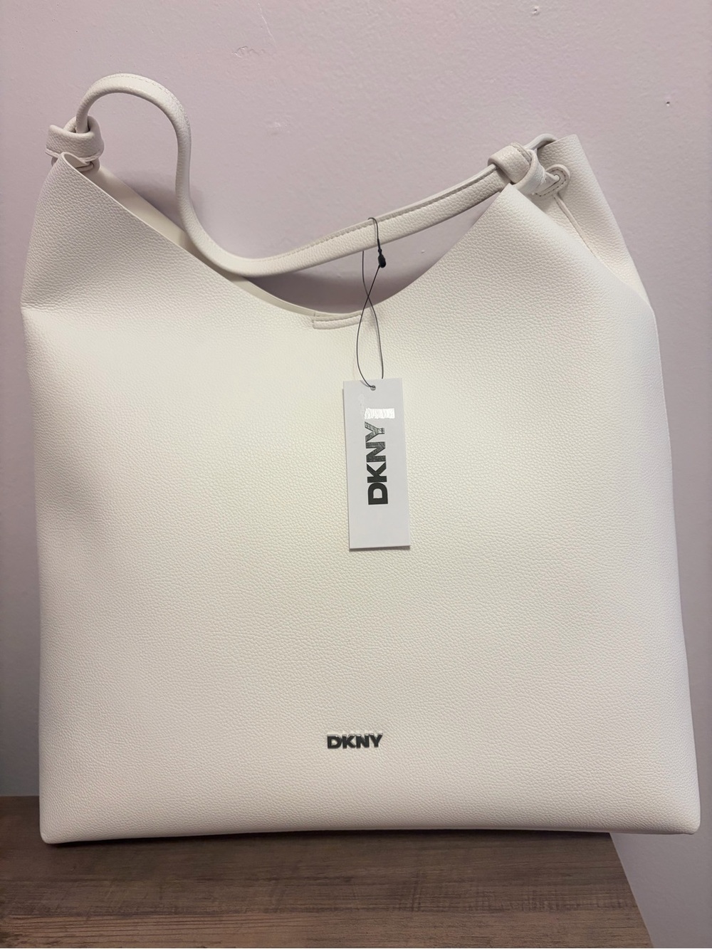 DKNY Cream Pebbled Leather Shoulder Hobo